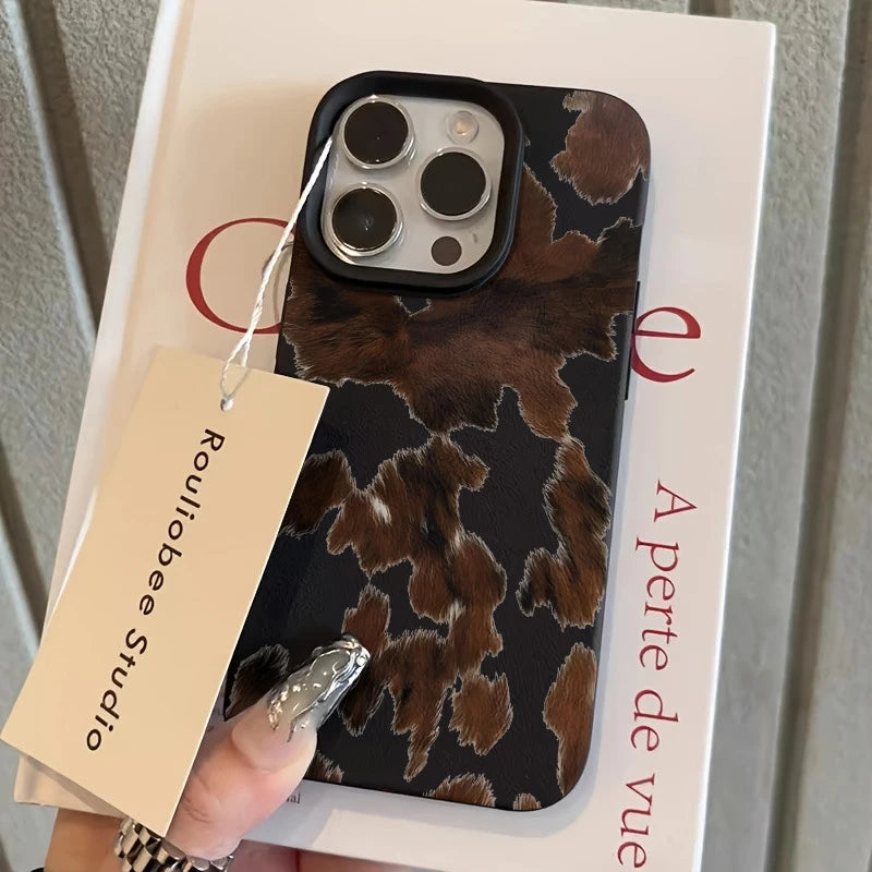 Brown Cow Fur Graphic Printed Silicone Phone Case For iPhone 17 Air X XR XSMax 8 Plus 16 15 14 13 12 11 Pro Max Soft Back Cover