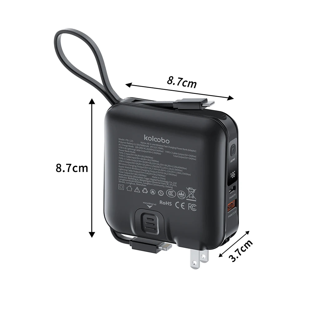 8-in-1 Magnetic Wireless Power Bank 15000mAh Type-C 45W Fast Charging With Dual Cables AC Plug for iPhone Android Airpods Watch