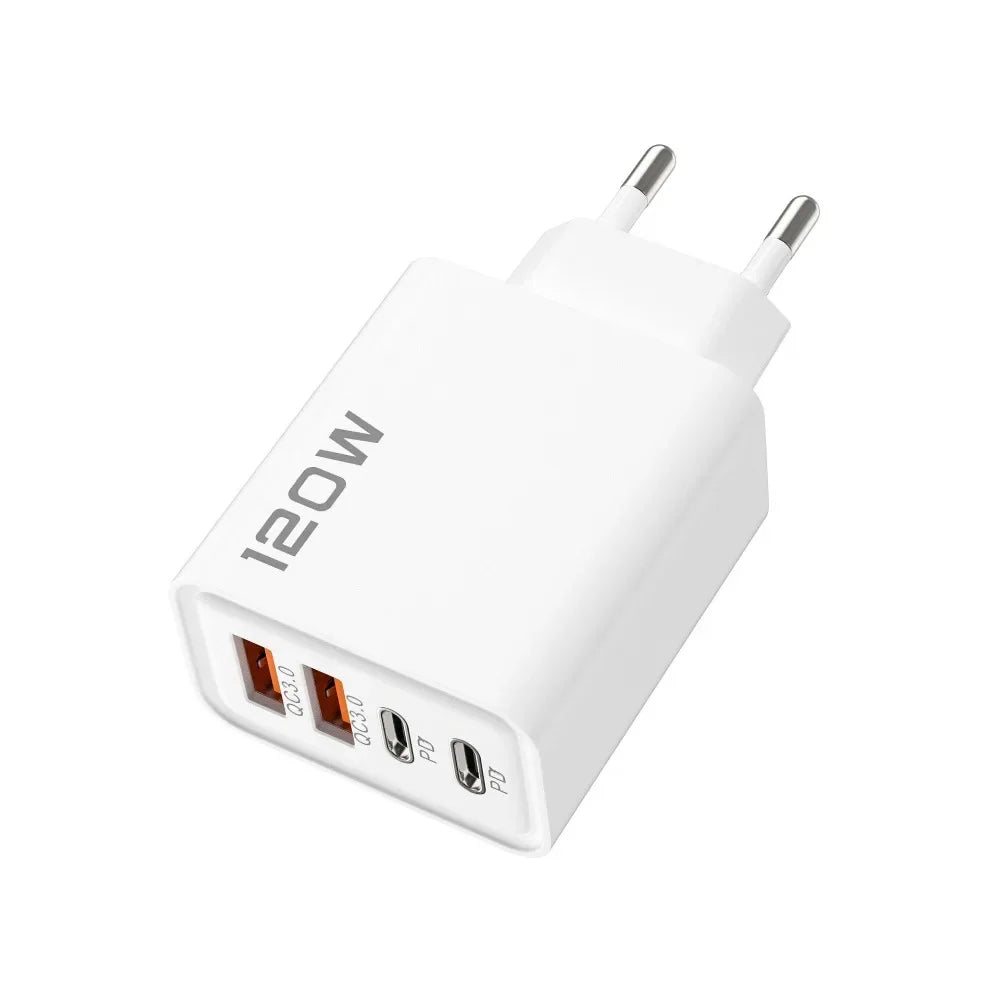 120W Total Fast Charging Quick Charger PD USB Type-C Wall Adapter for iPhone 16/15/14 Xiaomi Huawei Redmi Oneplus -Phone Charger