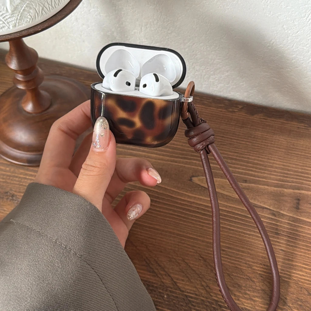 Advanced Stylish Brown Amber Pattern With Lanyard Earphone Case Cover for AirPods 1 or 2 3 4 Pro 2 Pro 3