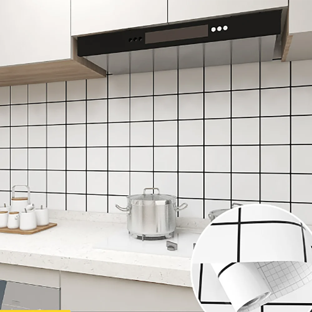 40CM Classic Grid DIY Background Wallpaper Wall Stickers Oil proof Waterproof Wallpaper for Living Room Kitchen Bathroom