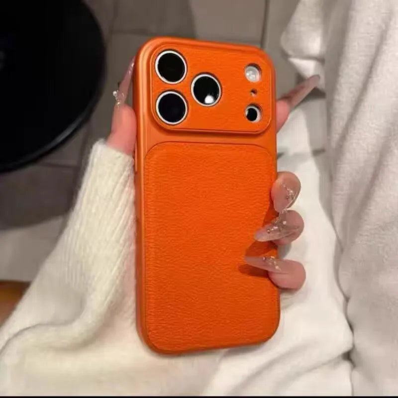 Luxury Lychee Leather Shockproof Phone Case For iPhone 17 Air 16 15 14 13 Pro Max Instantly Turn 17Pro Full Bumper Matte Cover