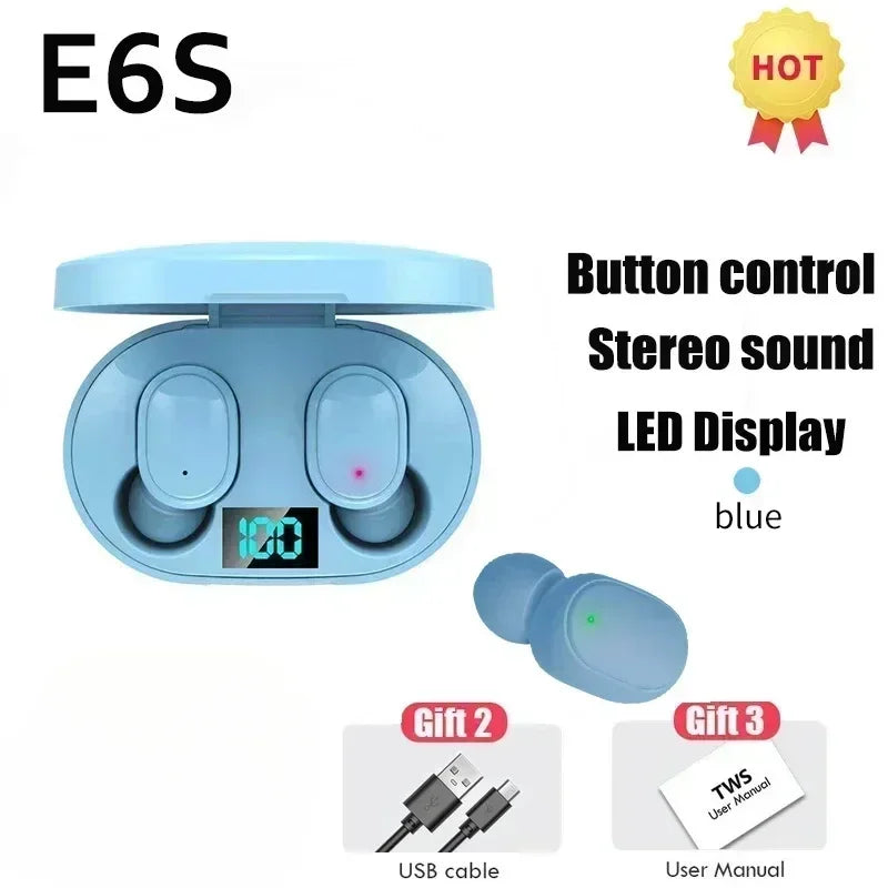E6S TWS Bluetooth Earphones Wireless Bluetooth Headset Noise Cancelling Headsets with Microphone Headphones for Xiaomi Huawei