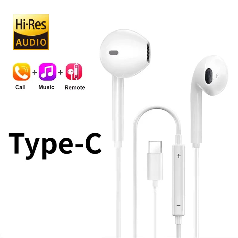 Type C 3.5mm Wired Earphones For in-ear Redmi mi Xiaomi 17 15 14 13 12 11 Pro Headphones iphone16 15 Samsung Huawei Phone Tablet