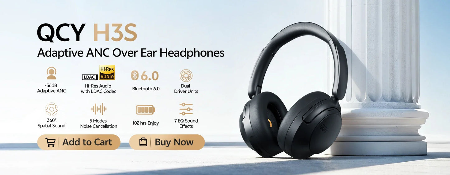 H3S -56dB Adaptive ANC Over Ear Headphone Hi-Res LDAC Spatial Sound Wireless Earphone Bluetooth 6.0 Dual Driver 102H Headset