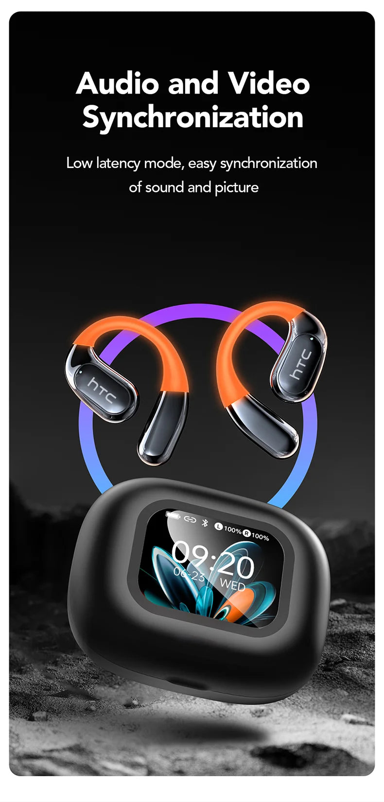 HTC NE27 Bluetooth Earphone AI Translation Earbuds OWS Sport Headphone Touch Screen Ultra Long Battery Life Wireless Headphone