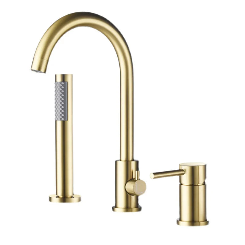 Bathroom Bathtub Shower Faucet with Swivel Tub Spout and Handhold Shower Brass Wall Mounted Hot Cold Water Mixer Bath Tap