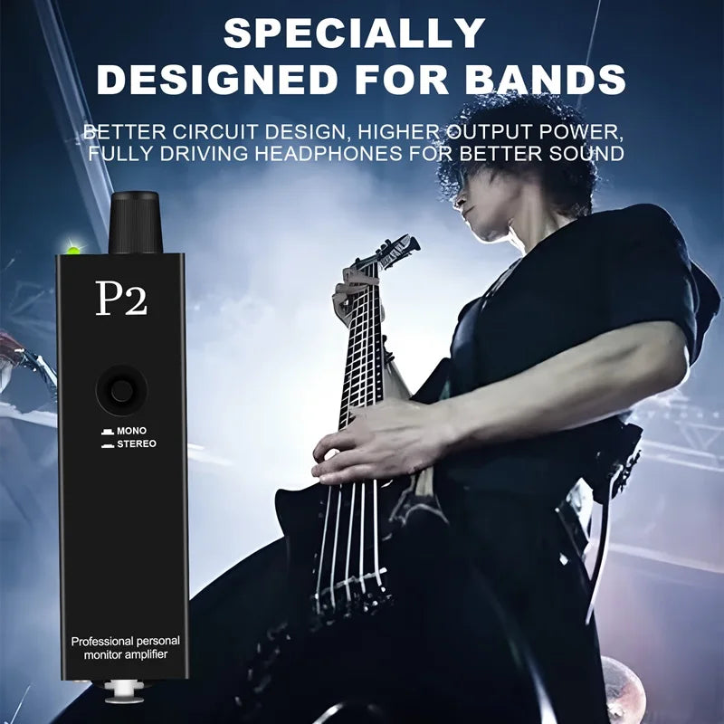 P2 Headphone Amplifier, Ultra Compact In Ear Headphone Monitor, Stereo Monitor/Headphone Power Amplifier/headphone music monitor
