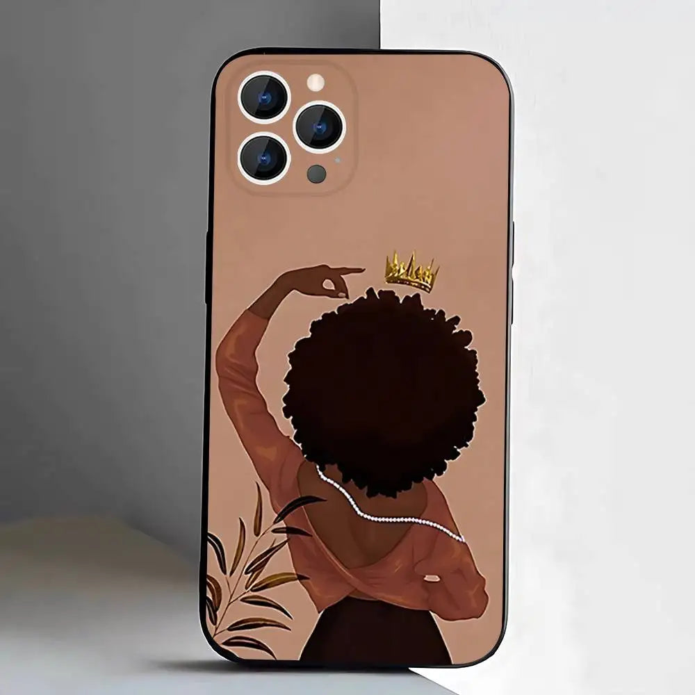 Black Girl A-Afro Phone Case For iPhone 17,16,15,14,13,12,11,Pro,XS,Max,XR,Plus,E,SE4,Mini Black Soft Cover