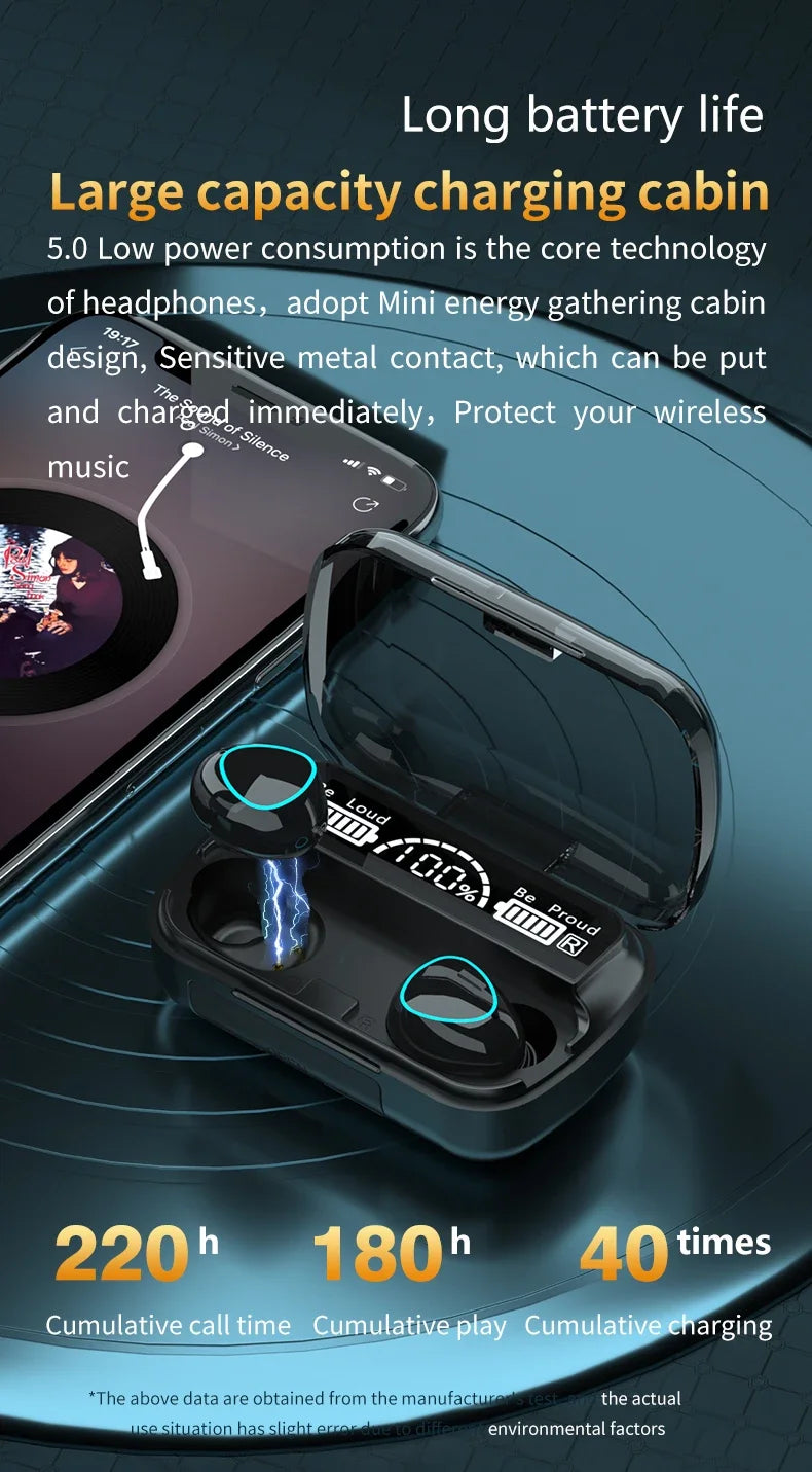 M10 Wireless Earphones 9D Stereo - 3500mAh Charging Box Sports Waterproof TWS Bluetooth Headphones with Microphone