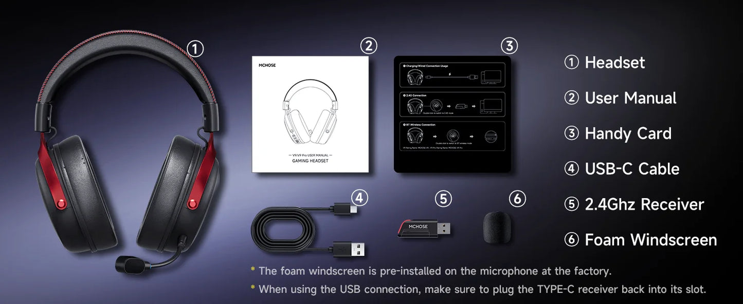 MCHOSE V9 Pro 7.1 Esports Headphones Head Mounted Four Mode Gaming Bluetooth C-Media Processor Computer with Microphone 2000mAh