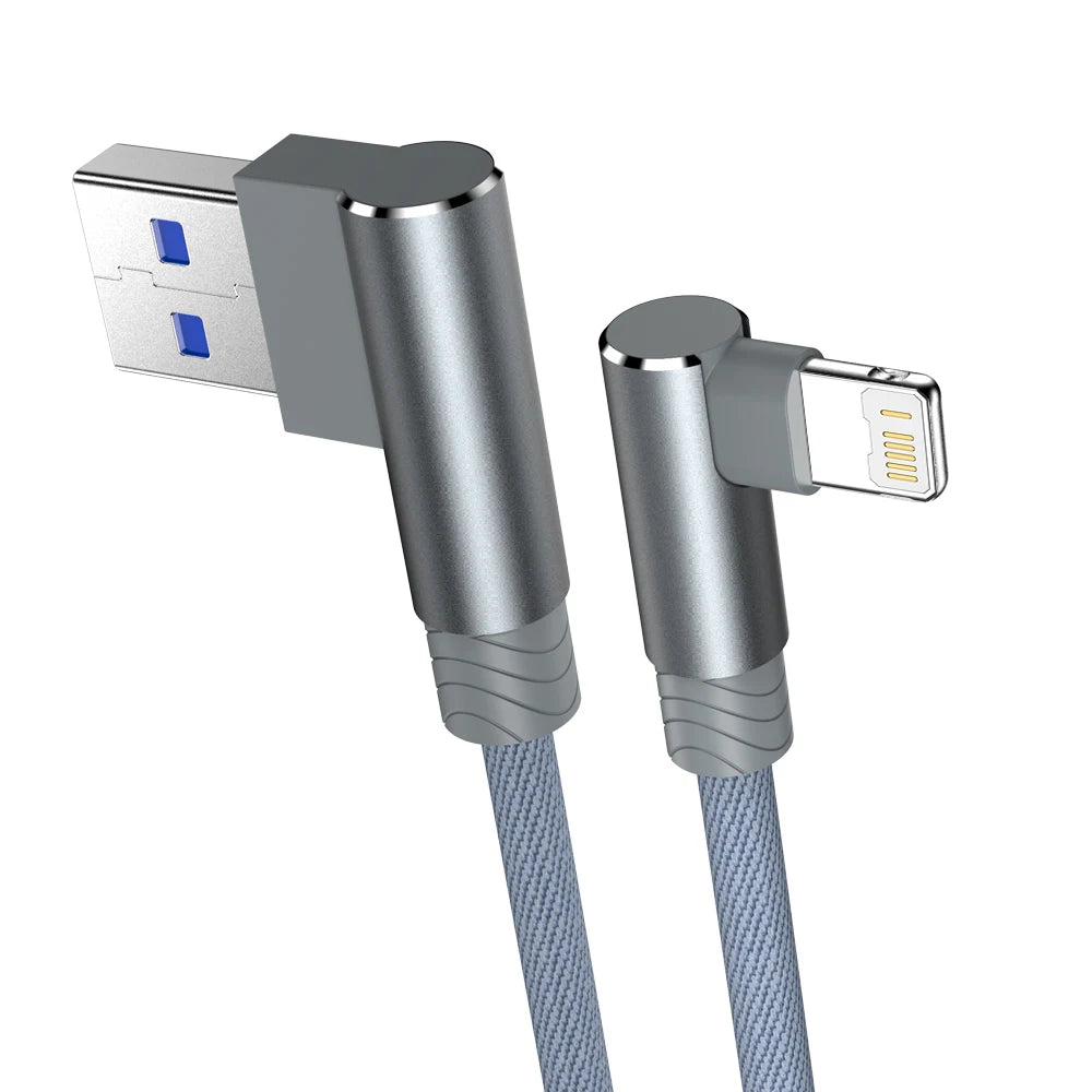 90 Degree USB Cable For iPhone 14 13 12 11 Pro Max X XR 6s 7 8 Plus 2m 3m Lead Mobile Phone Fast Charging Cord Data Charger Wire