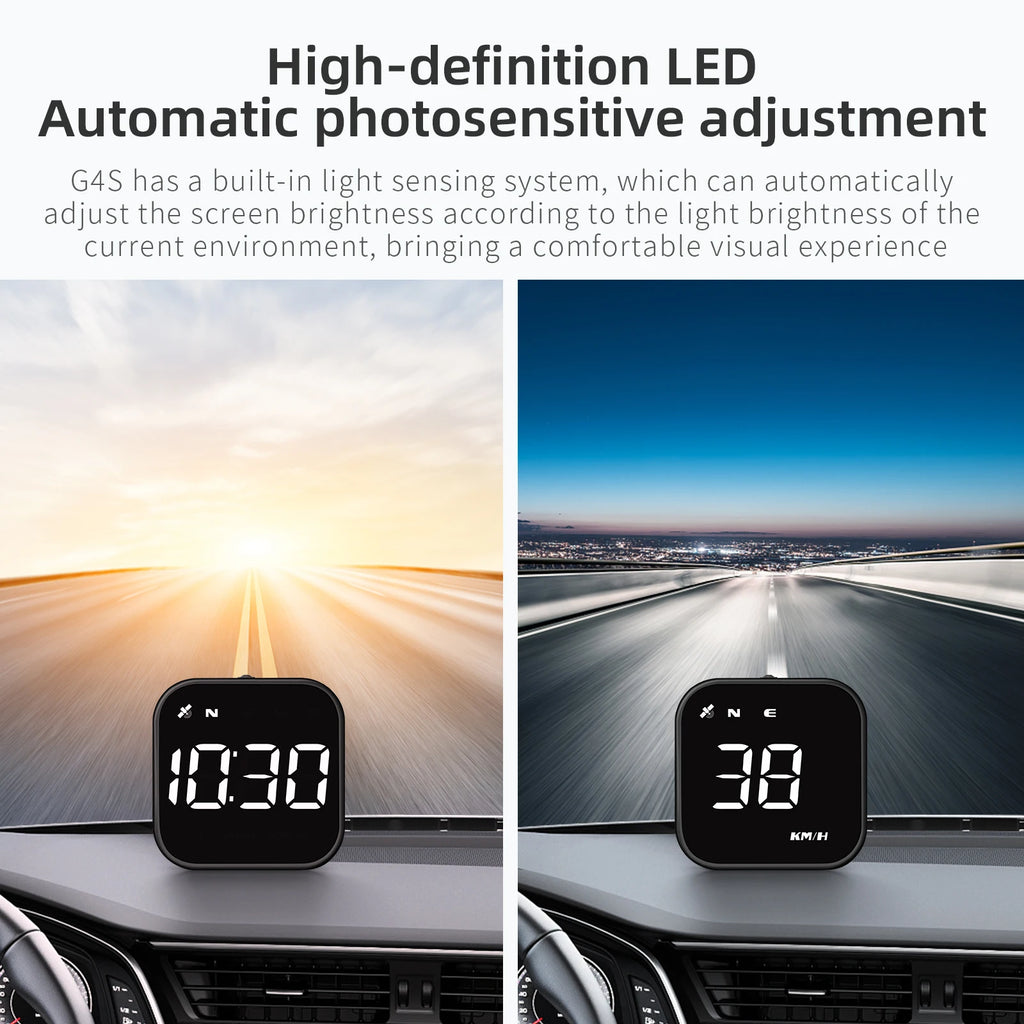 GPS Smart Car Head Up Display G4S HUD Digital Speedometer MPH KMH With Overspeed Alarm Car Time Display White LED Gauge Meter