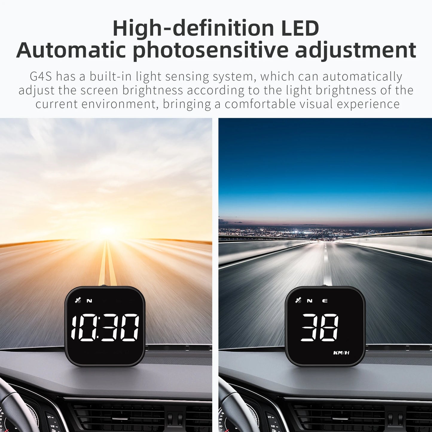 GPS Smart Car Head Up Display G4S HUD Digital Speedometer MPH KMH With Overspeed Alarm Car Time Display White LED Gauge Meter