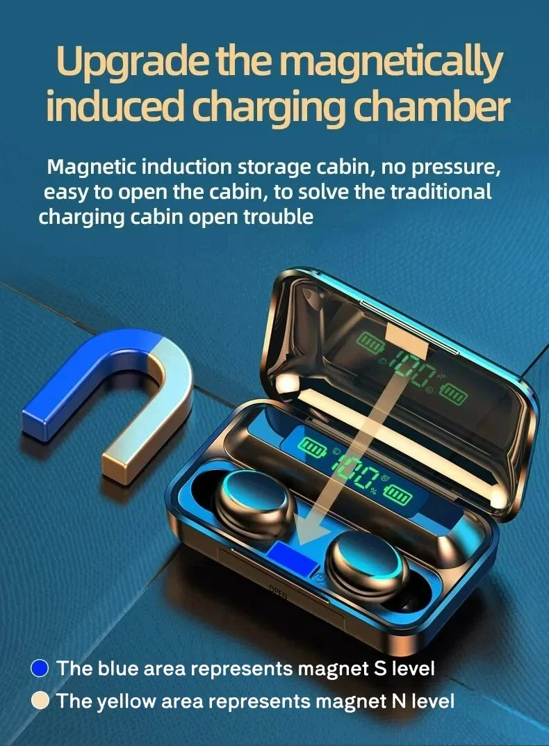 9D Stereo F9 Sport Bluetooth Headphones High Bass Earphones Handfree Touch Control Tws Wireless Earbuds Waterproof Headset