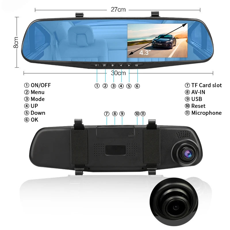 4.3 Inch 1080P Dual camera Dash Cam For Cars Optional 1080P Rear Car Camera Night Vision Loop Recording Wide Angle Car DVR Came