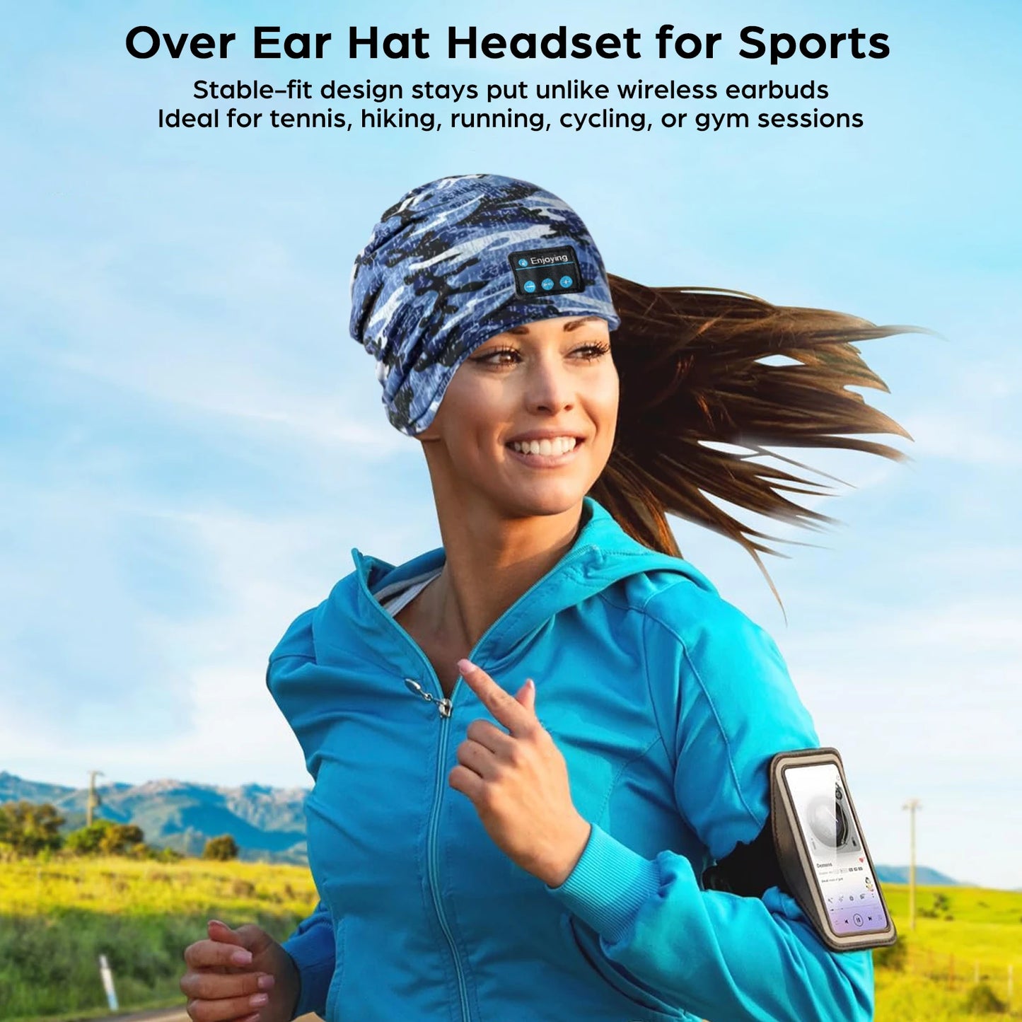Wireless Bluetooth Earphone Music Hat Soft Fashion Outdoor Sports Running Yoga Headset Cap Breathable with Mic for Men&Women