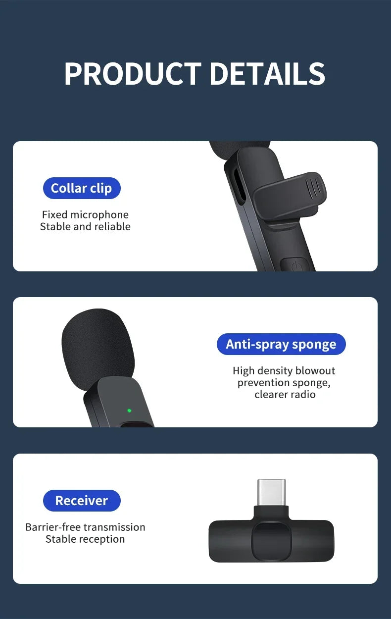 Wireless Lavalier Mic Audio Video Recording Mini Replaceable Windproof Fleece Microphone for vlog YouTube Shooting Microphone