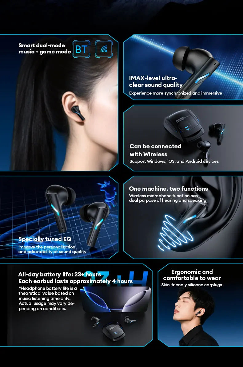 New Lenovo GT100 TWS Bluetooth 6.0 Gaming Headphones Low Latency Long Battery Life In Ear Wireless Earbuds HD Calls Earphones