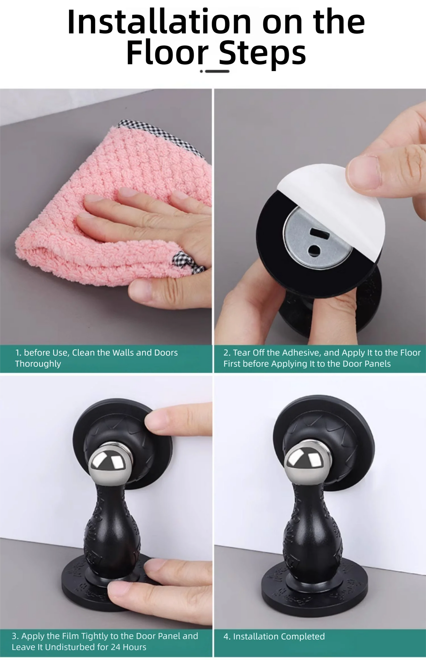 New Drill-Free Door Stopper with Silicone Anti-Collision Pad, Door Holder for Fixing Door Behind and Preventing Collision