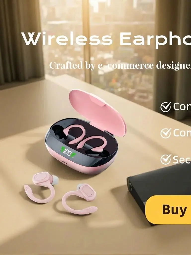 Earhook Bluetooth Headphones Wireless Over-Ear Headset with Microphone for Sports Running Earbuds with Volume Control Earphones