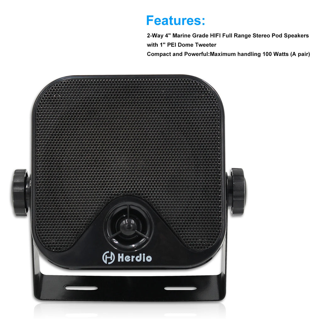 Herdio 4 Inch Waterproof Bluetooth Marine Speakers (2 Pack) - Surface Mount Heavy Duty Audio for Boats, Golf Carts, ATV, UTV,