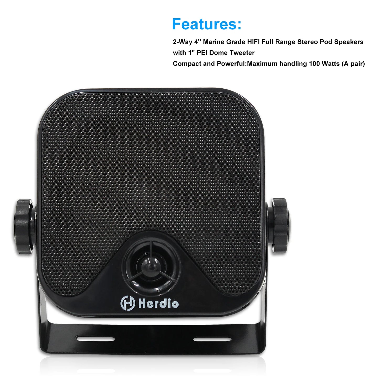 Herdio 4 Inch Waterproof Bluetooth Marine Speakers (2 Pack) - Surface Mount Heavy Duty Audio for Boats, Golf Carts, ATV, UTV,