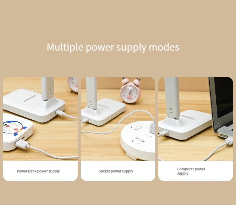 Foldable eye protection desk lamp, supports three-speed dimming, supports USB charging and plug-in two styles, and has learning