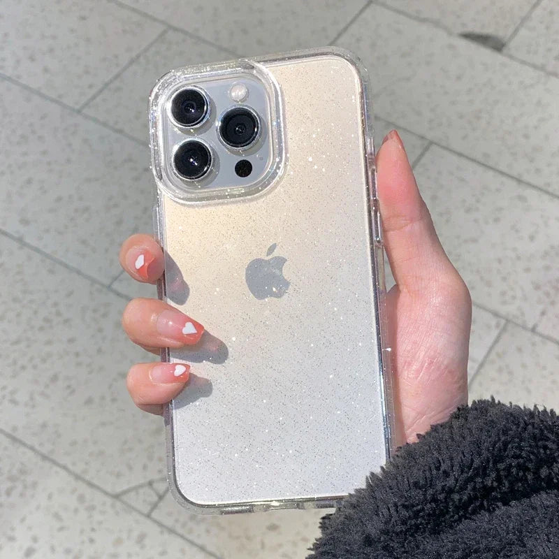 New Luxury Bling Glitter Clear Case For iPhone 16 15 14 13 12 11 Pro Max Mini X XR XS Shockproof TPU Transparent Soft Cover