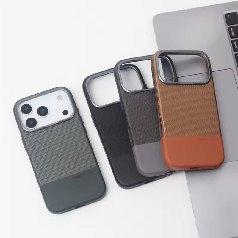 Luxury Business Hit Color Relief Leather Case for IPhone 17 Pro Max 16 15 14 13 for MagSafe Magnetic Shockproof Alloy Lens Cover