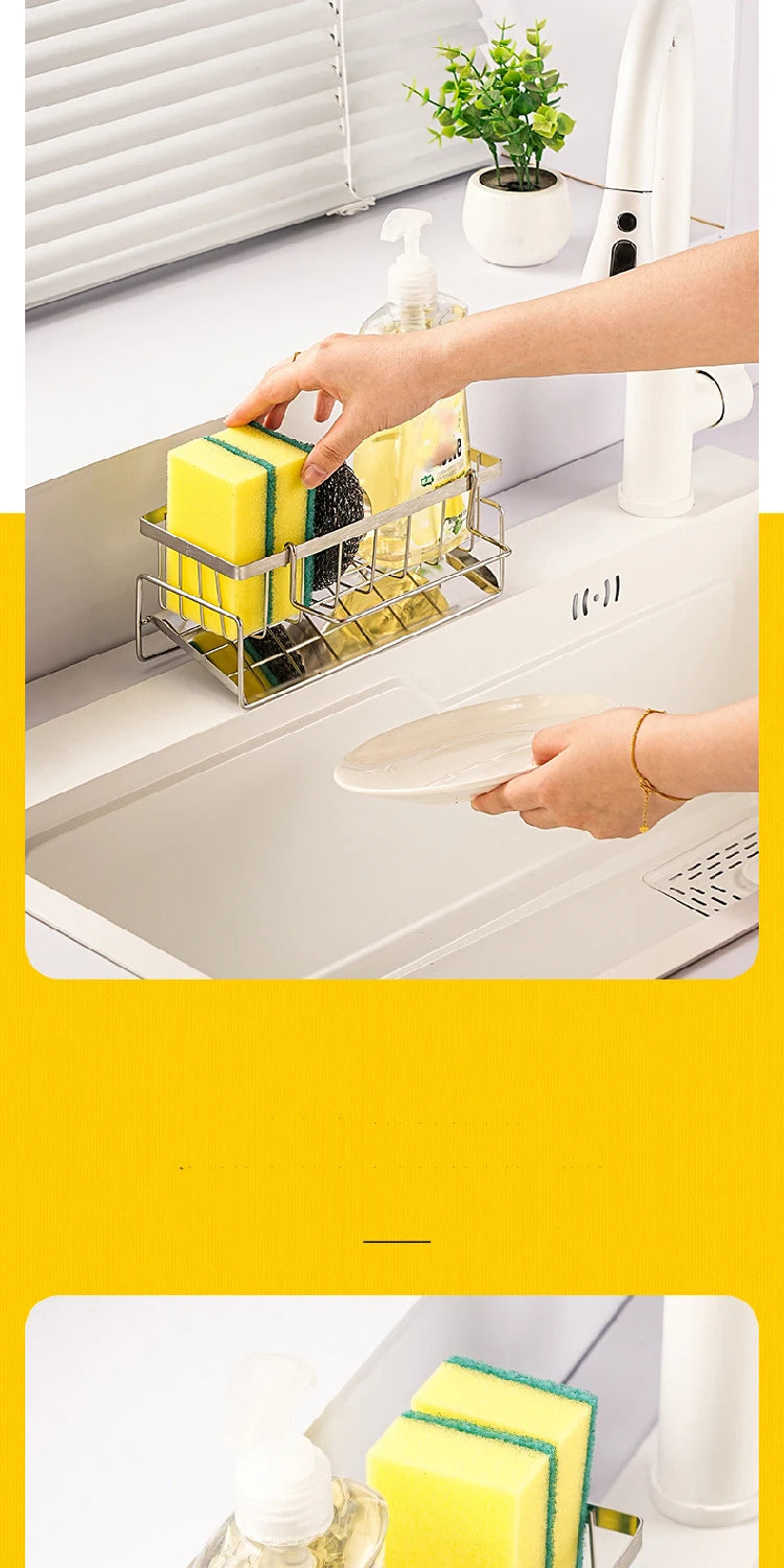 Sink Cleaning Tools Storage Rack Kitchen Multifunctional Stainless Steel Drain Rack for Sponge Cleanser Organizer Rag Hanger
