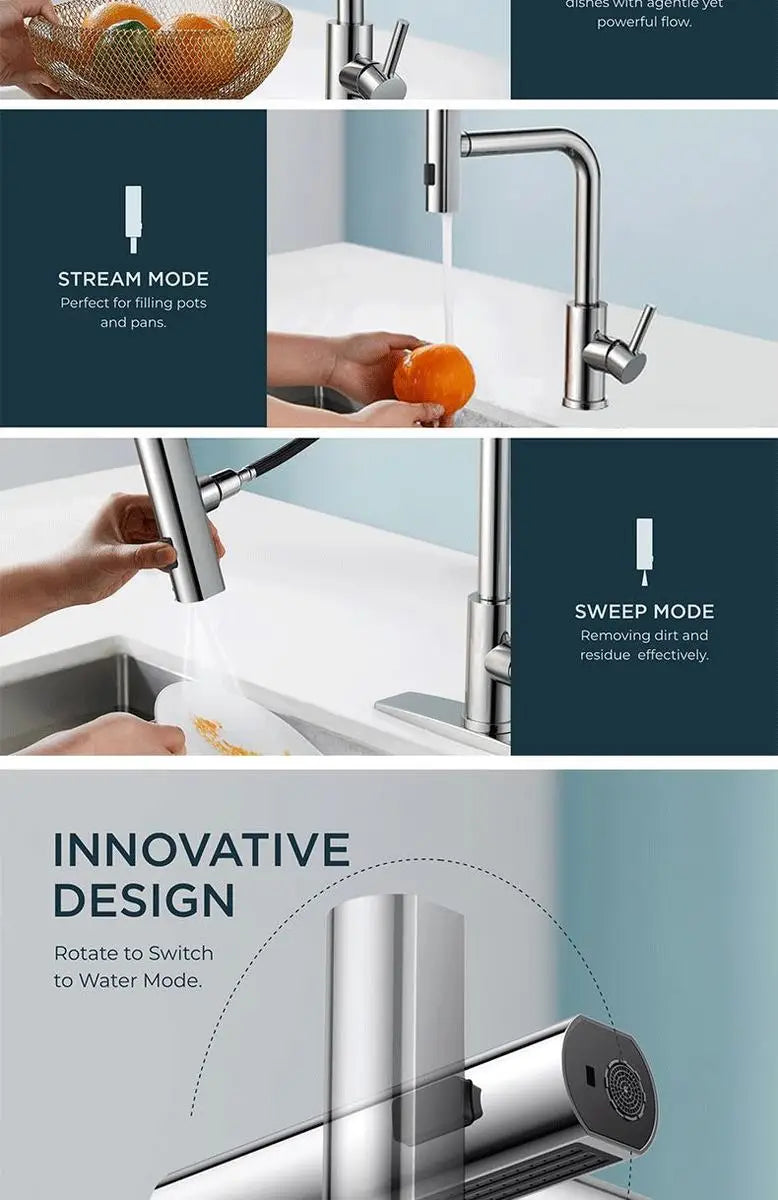 YCRAYS Brushed Nickle Kitchen Touch Sense Pulling Out Faucet Gray Waterfall Stream Sprayer Head Sink Mixer Water Tap Accessories