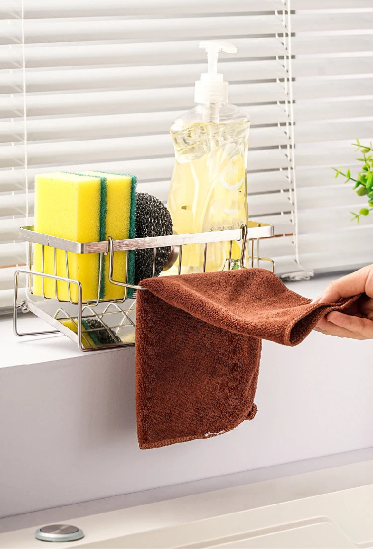 Sink Cleaning Tools Storage Rack Kitchen Multifunctional Stainless Steel Drain Rack for Sponge Cleanser Organizer Rag Hanger