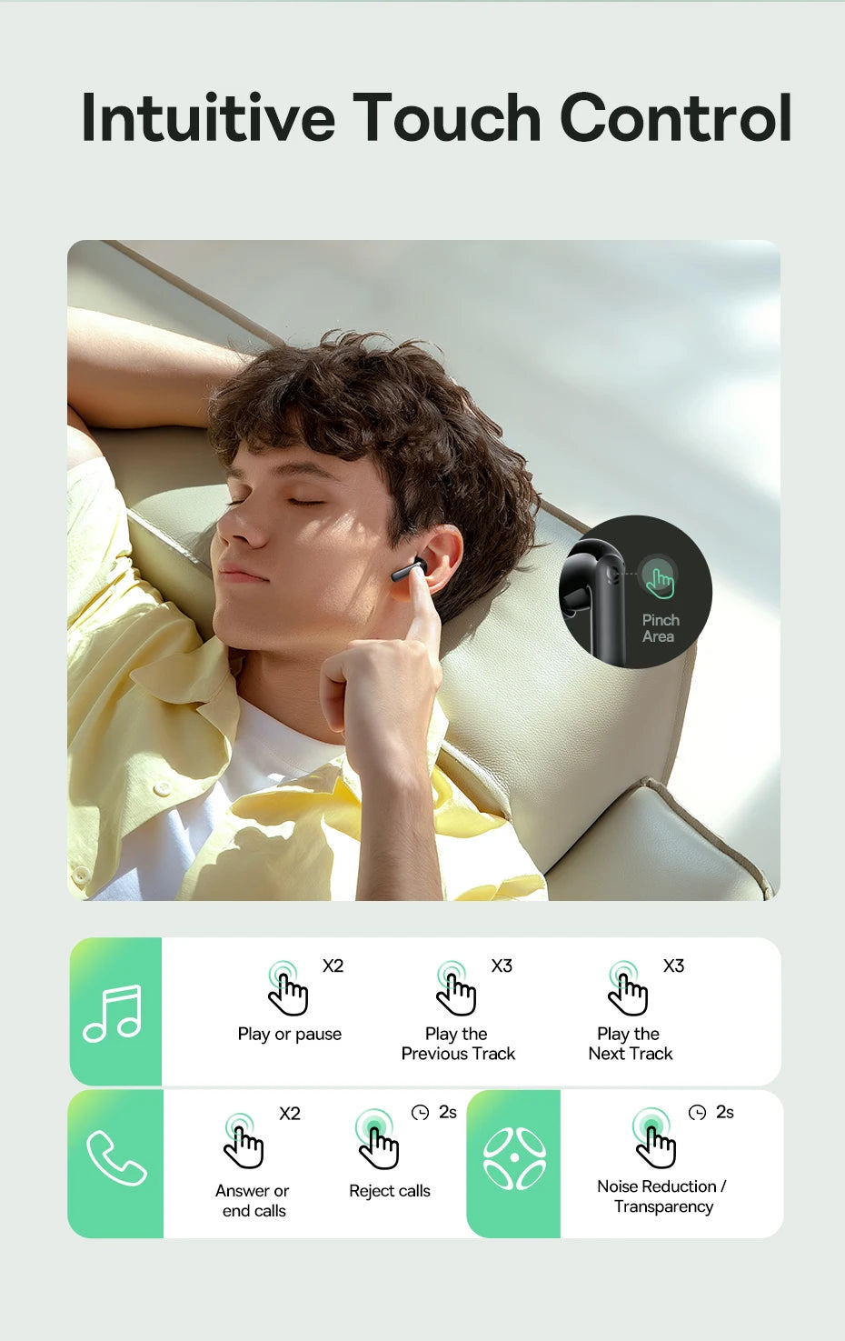 Baseus Bass EP10 NC -43dB Noise Cancelling ANC True Wireless Earbuds Bluetooth 6.0 In-Ear Wireless Earphones 4-Mics ENC Ear buds