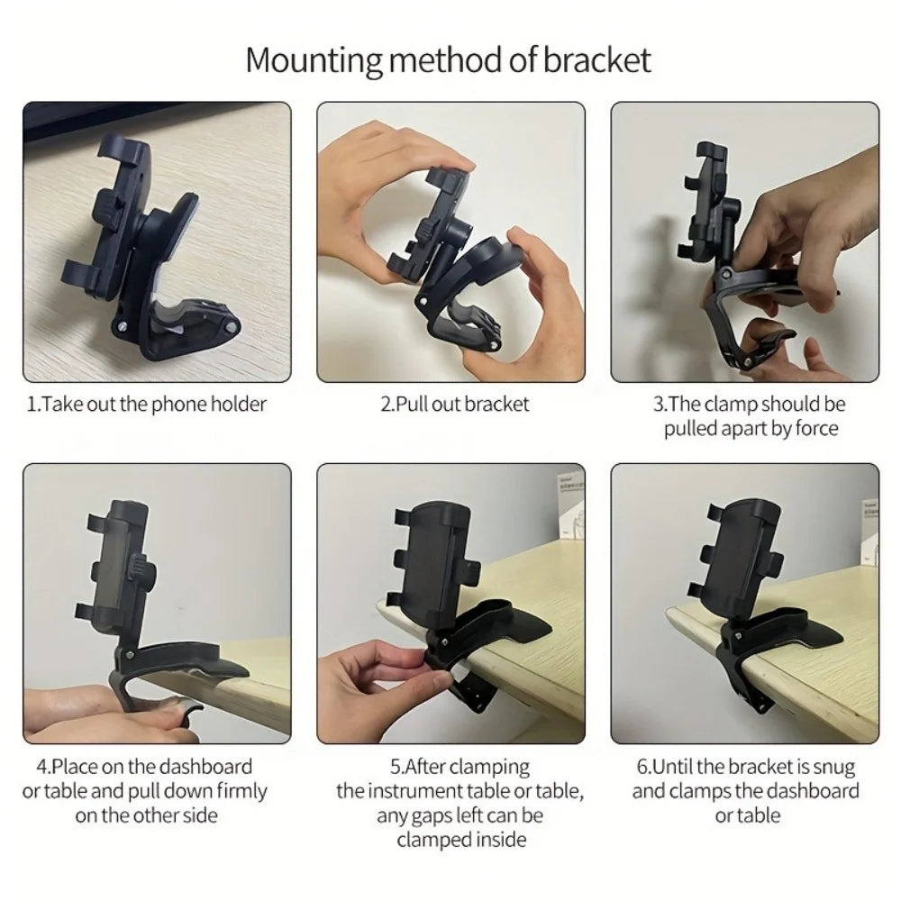 Universal 360° Rotation Car Phone Holder Stand Car Dashboard Clip Mount GPS Navigation Bracket For iPhone Samsung Xiaomi Huawei
