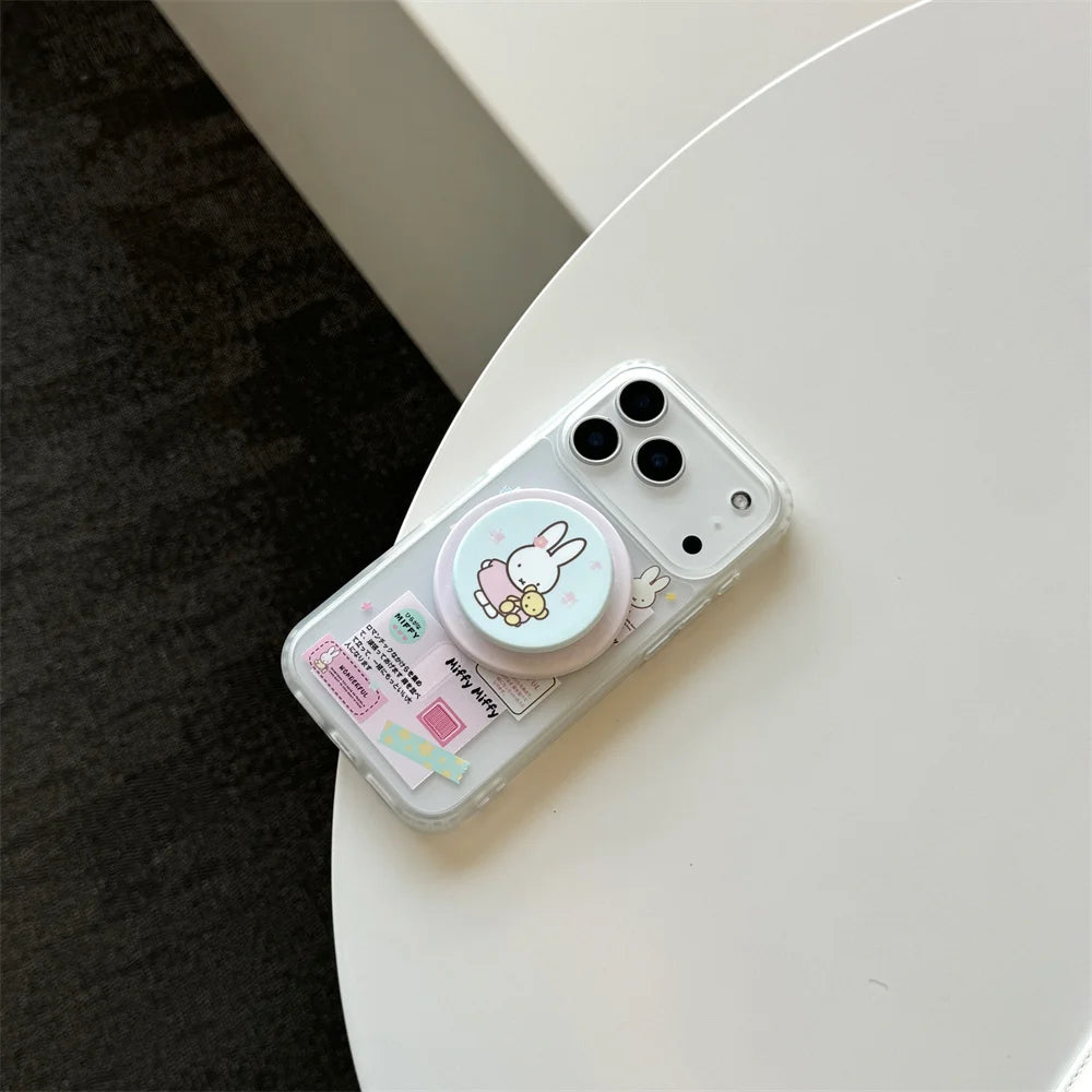Korean Ins Cute Cartoon Rabbit with Magsafe Card Holde Magnetic Stand Phone Case For iPhone 17 16 Pro 15 17  Pro Max 14 13 Cover