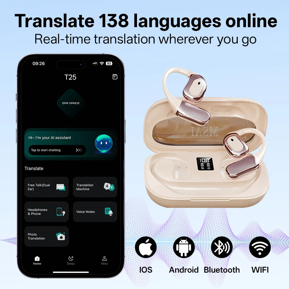 MSAI 138 Languages Wireless Translator Earbuds Multilingual Translate Bluetooth AI Headphones Tow Way Real Time Translation