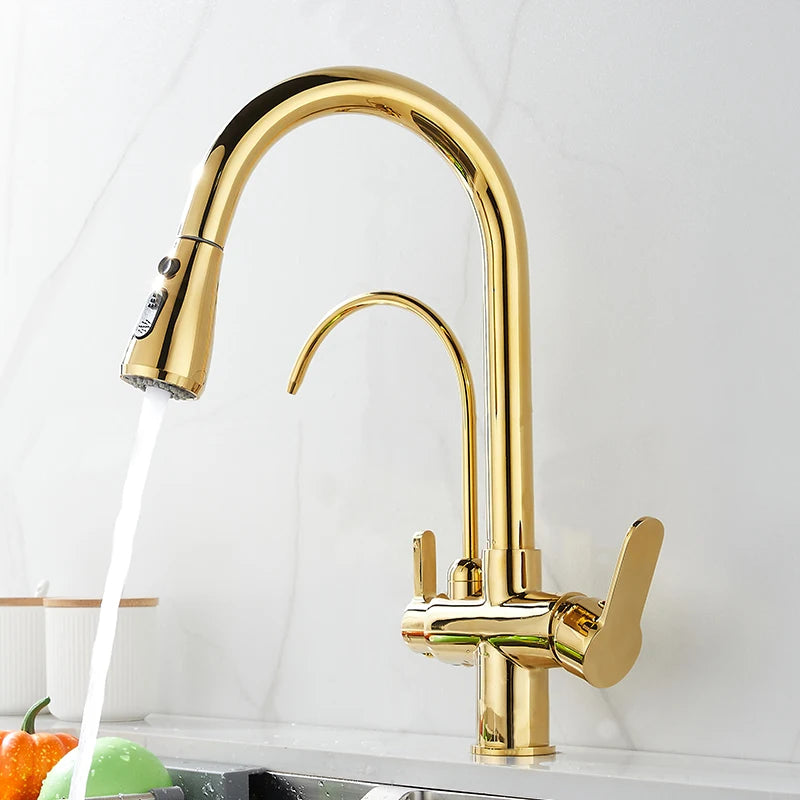 Touch Sensor Filter Kitchen Faucet With Pure Water Pull Out Mixer Tap Rotate Hot Cold Water Crane Mode Deck Mounted Mixer Tap
