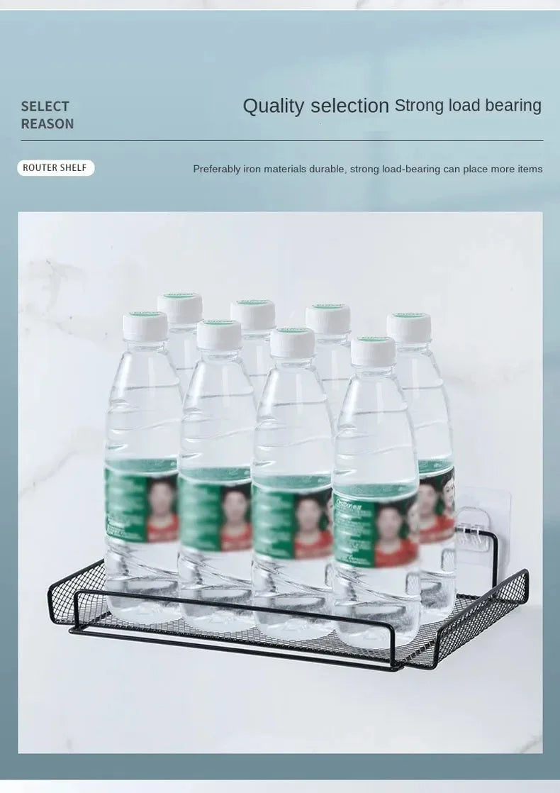 Self-adhesive Shelf Wall-mounted No-drill Storage Box  Kitchen SpiceDrying Rack Shelf for Dish Wall Router Rack TV Set-top Box