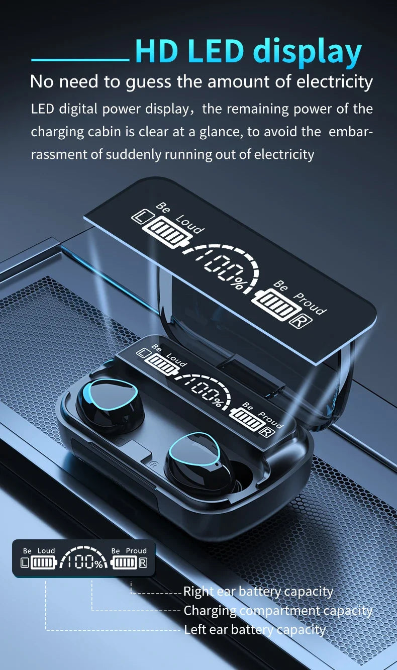 M10 Wireless Earphones 9D Stereo - 3500mAh Charging Box Sports Waterproof TWS Bluetooth Headphones with Microphone