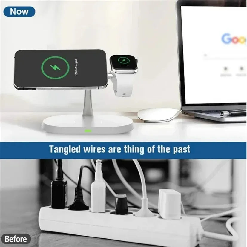 NEW Magnetic Wireless Charger Stand For iPhone 16 15 14 13 12 Pro iWatch 9 8 Airprods 3 In 1  Fast Charging Station