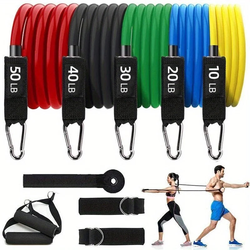 11Pcs Resistance Bands Set Bodybuilding Exercise Equipment Fitness Elastic Rope Strength Training Tensioner Workout Expander