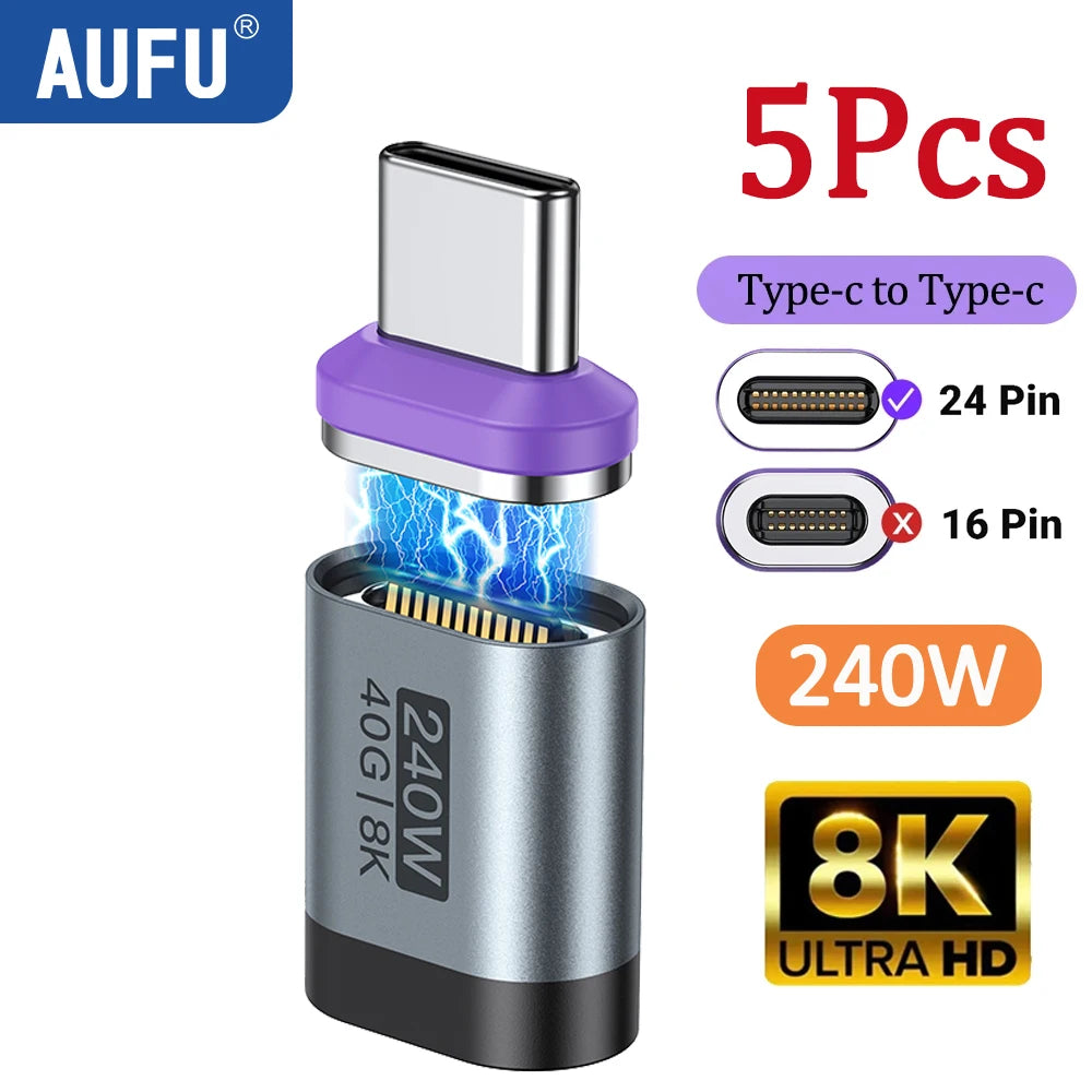 AUFU 5/10/20PCS 240W Magnetic Type C Adapter Fast Charging USB4 Connector 40Gbps 8K60Hz for Thunderbolt 4 3 iPhone 17 16 Macbook