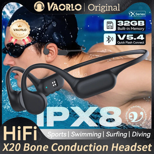 IPX8 Waterproof Bone Conduction Wireless Headphone Bluetooth 5.4+32GB MP3 Waterproof Swimming Sport HIFI Music Headset With Mic