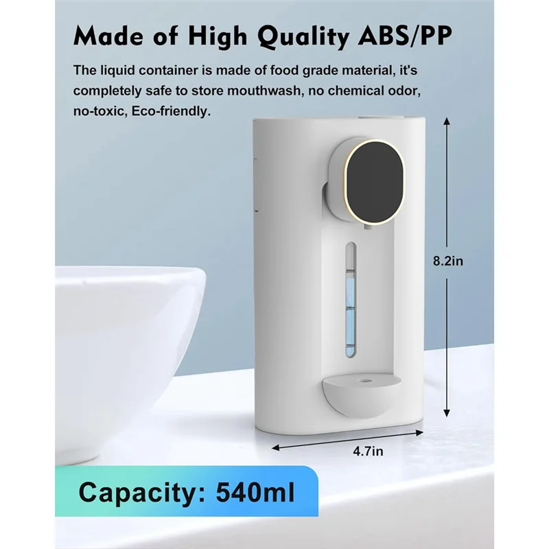 AS63-Mouthwash Dispenser For Bathroom, 18.26 Oz (540Ml) Touchless Auto Mouth Wash Dispenser With Magnetic Cups