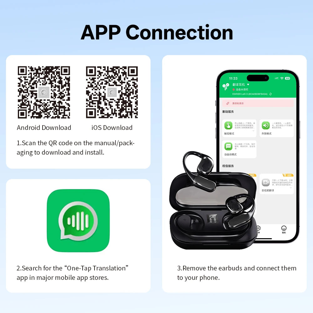 MSAI 138 Languages Wireless Translator Earbuds Multilingual Translate Bluetooth AI Headphones Tow Way Real Time Translation
