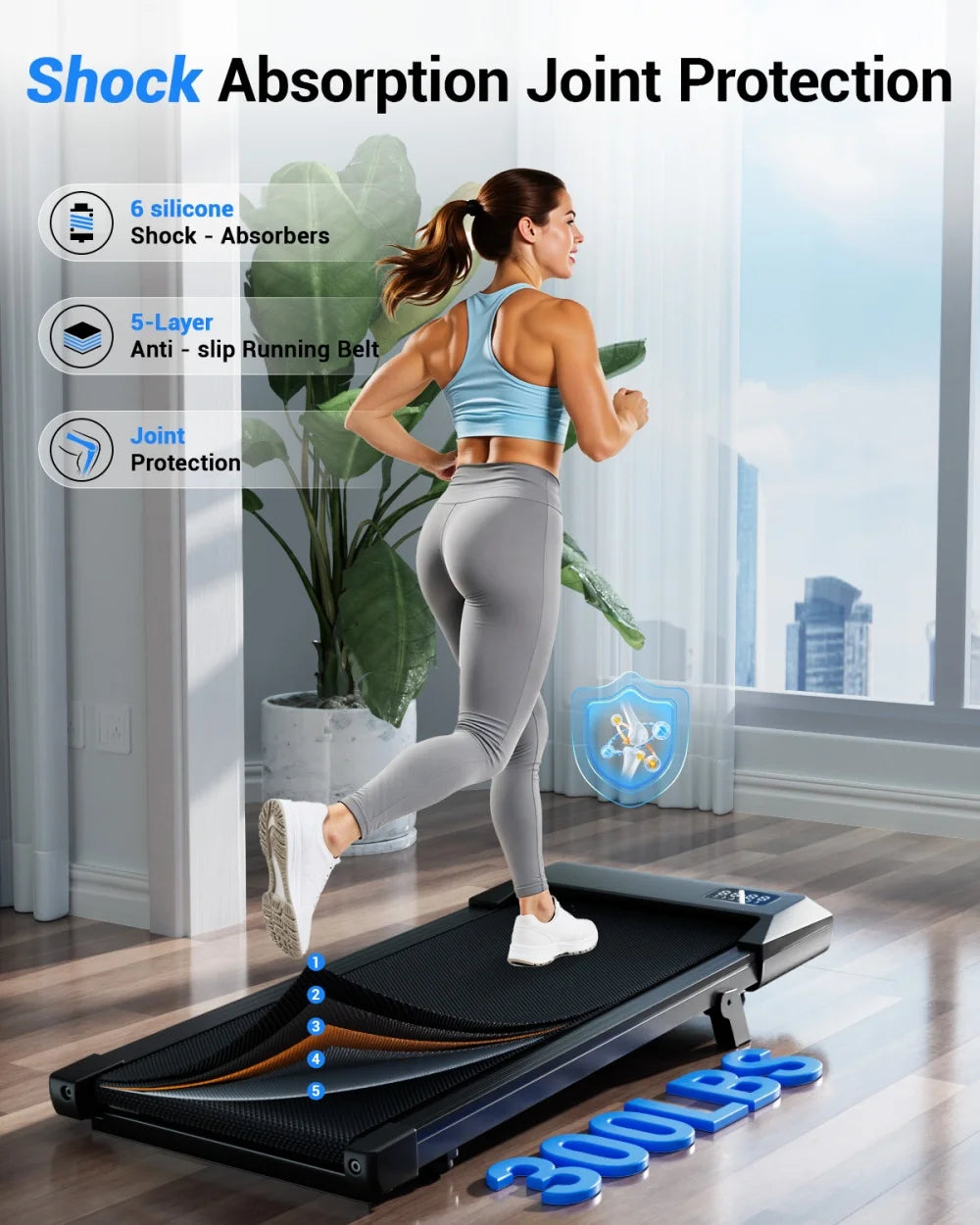 Foldable 6% Slope Under Desk Treadmills 2.5 HP Quiet Walking Pad Portable Remote Control LED Display 300LBS Exercise Walkingpad