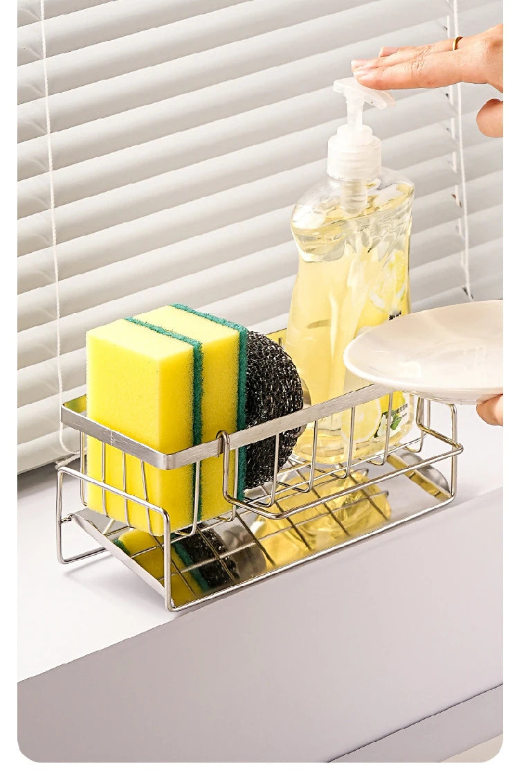 Sink Cleaning Tools Storage Rack Kitchen Multifunctional Stainless Steel Drain Rack for Sponge Cleanser Organizer Rag Hanger