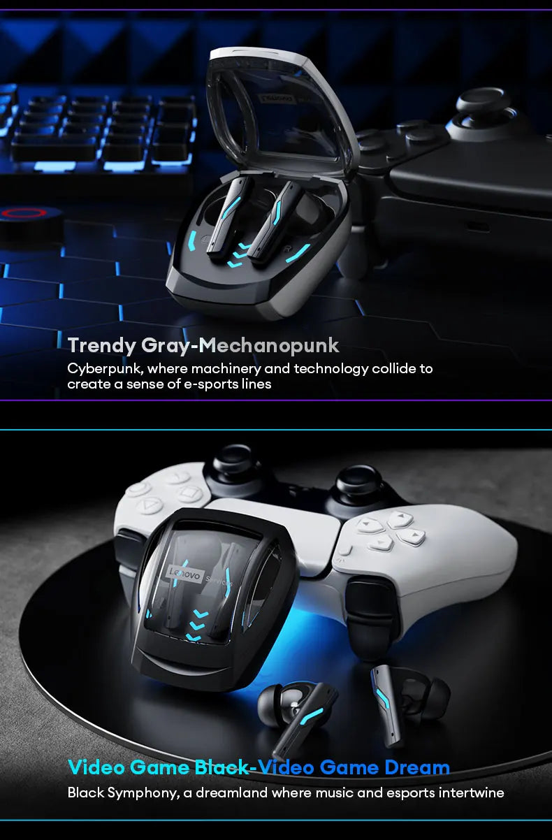 New Lenovo GT100 TWS Bluetooth 6.0 Gaming Headphones Low Latency Long Battery Life In Ear Wireless Earbuds HD Calls Earphones