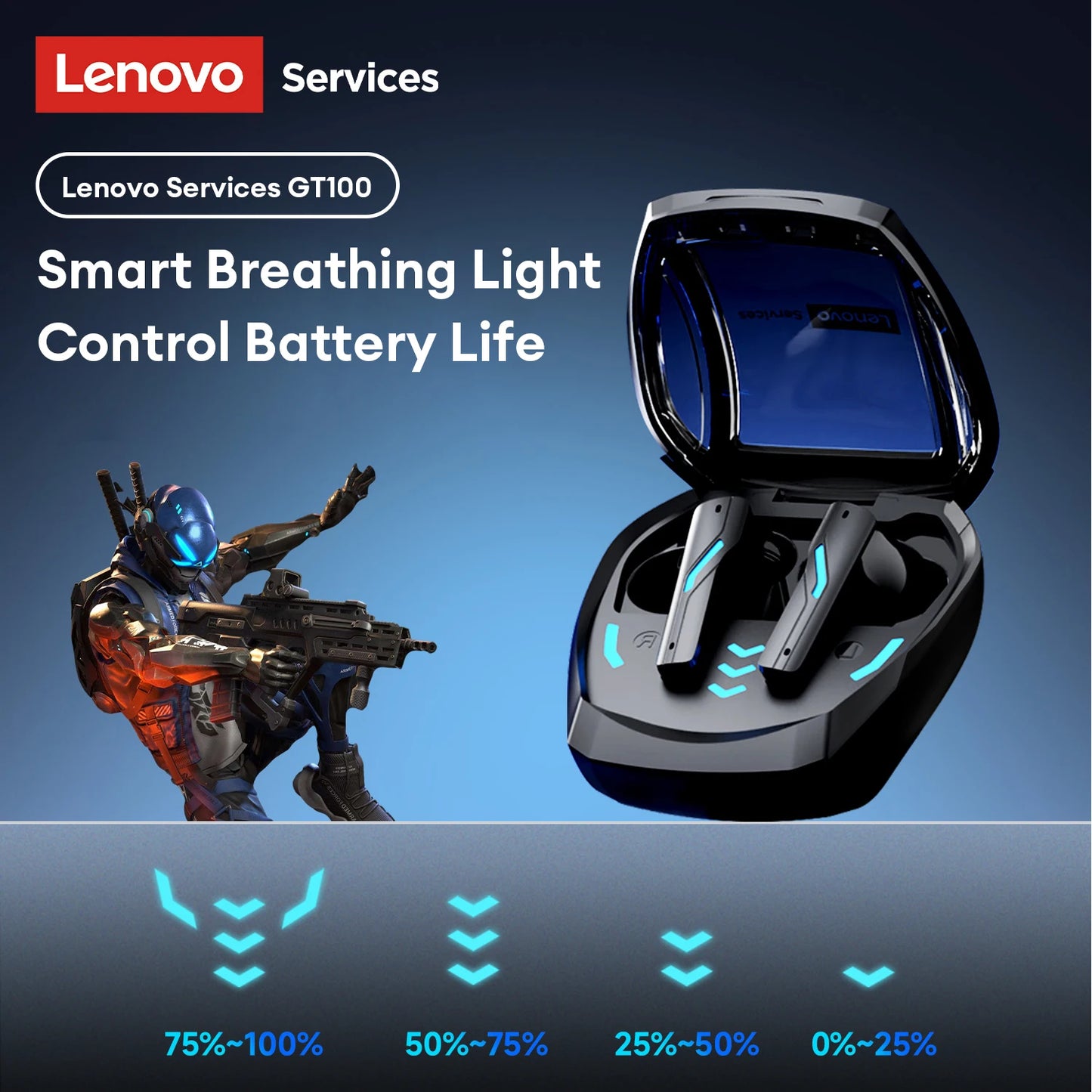 New Lenovo GT100 TWS Bluetooth 6.0 Gaming Headphones Low Latency Long Battery Life In Ear Wireless Earbuds HD Calls Earphones